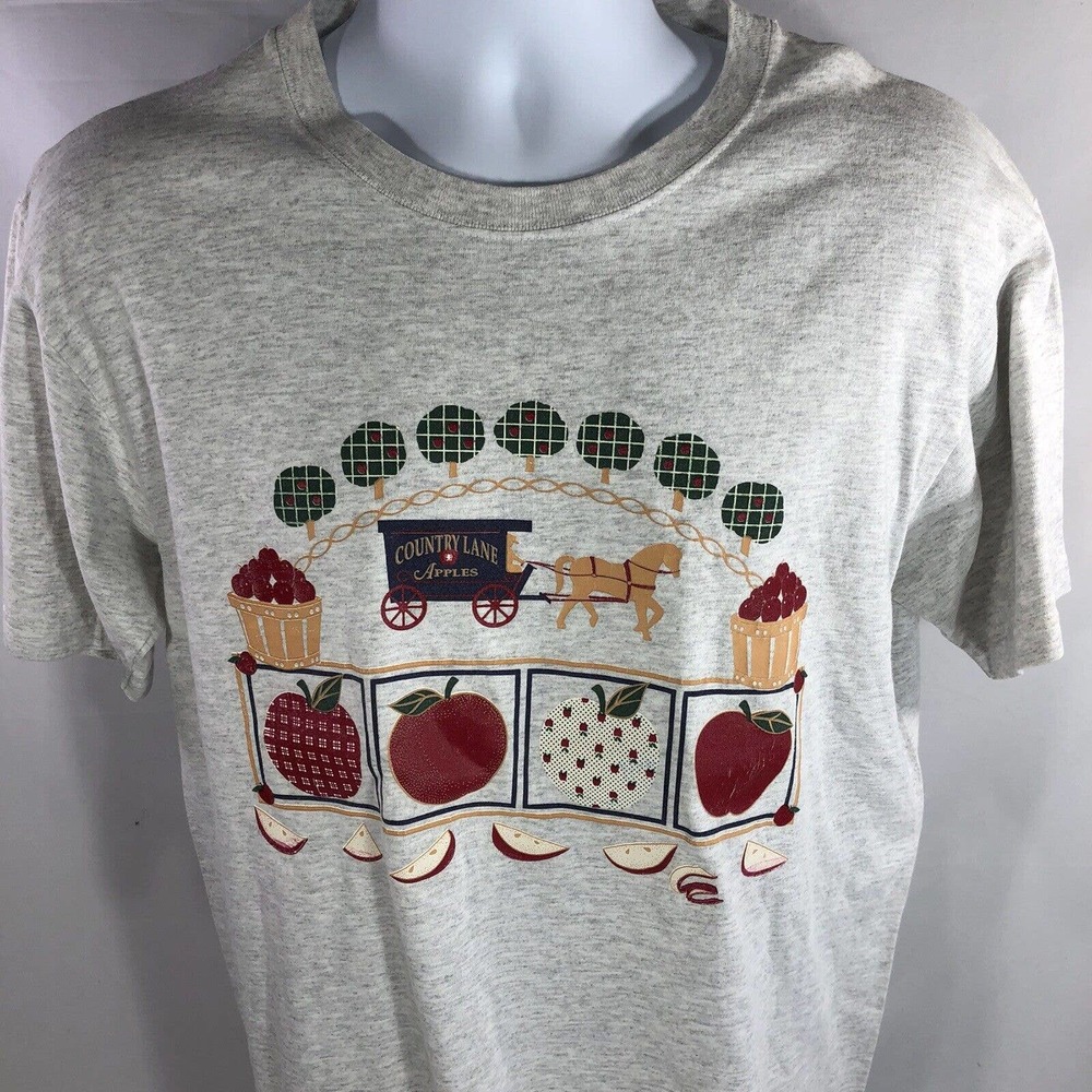 Vintage Country Lane Apples Wagon Orchard Horse USA Made 90s Womens Large Gopher